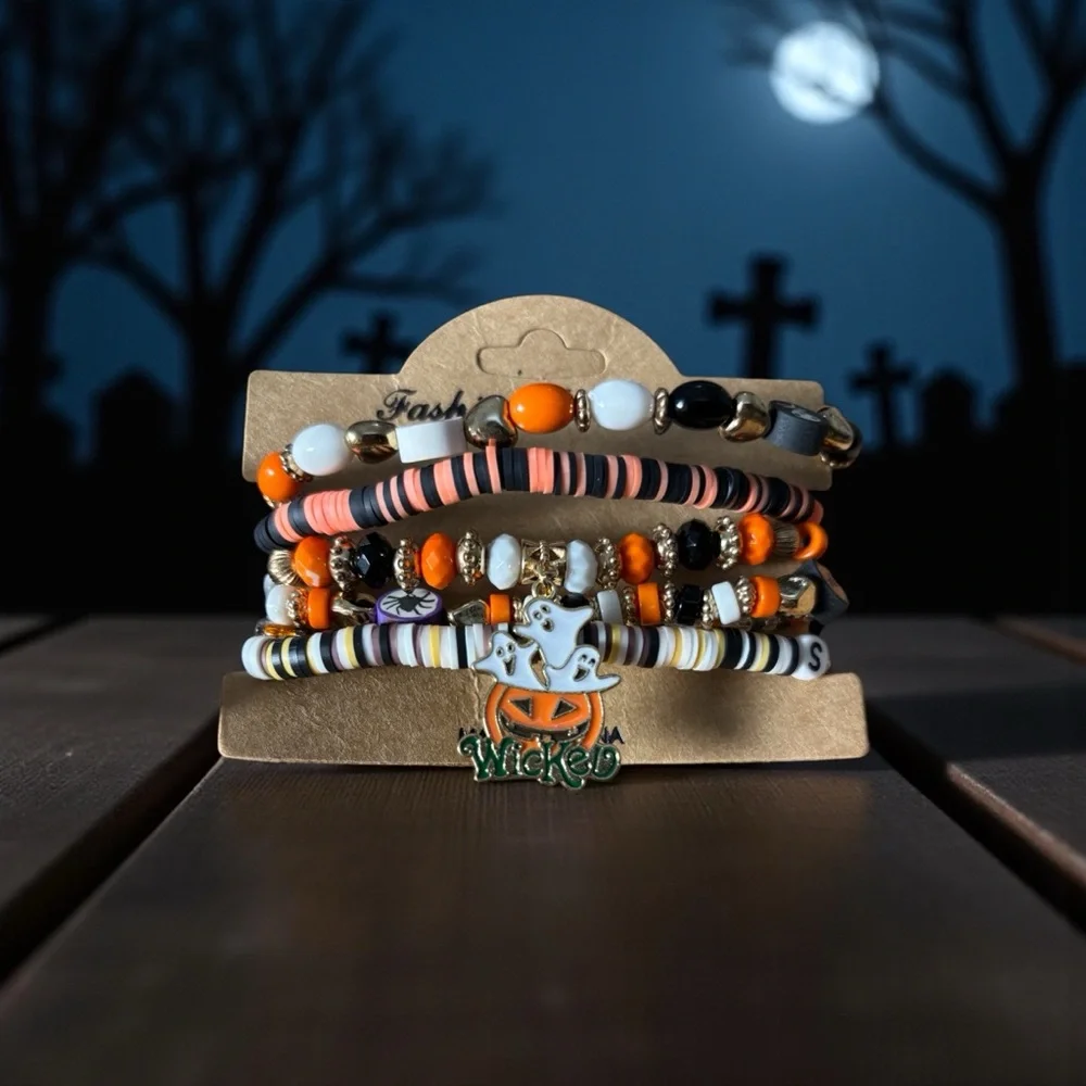 Fashion Jewelry Kids Beaded Bracelets Set of Two - Orange, Black, White